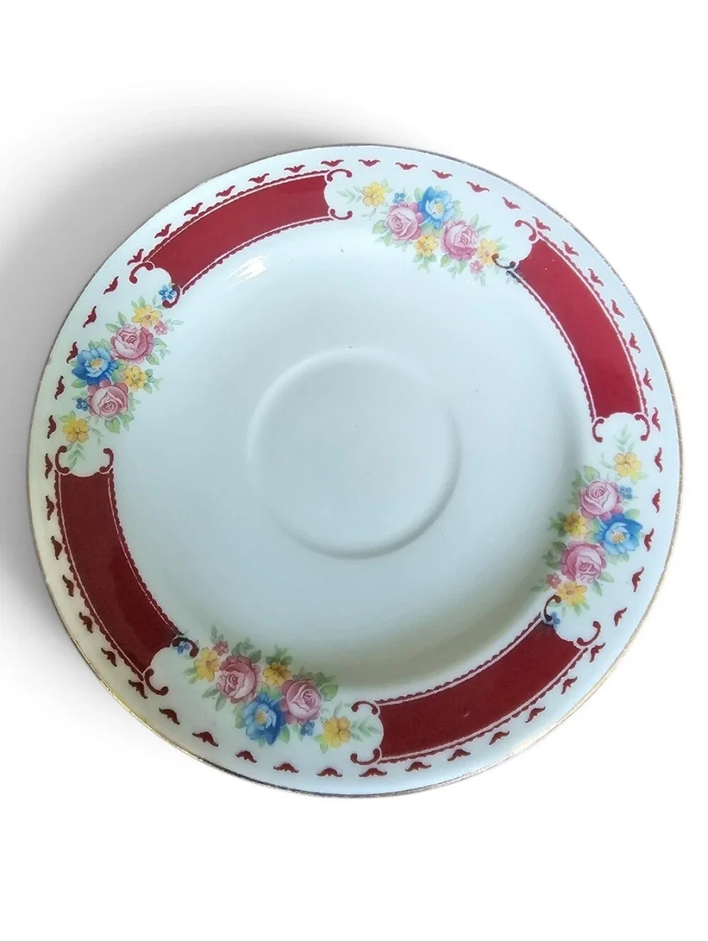 Vintage Homer Laughlin MAJESTIC Brittany Red Floral Saucer 6